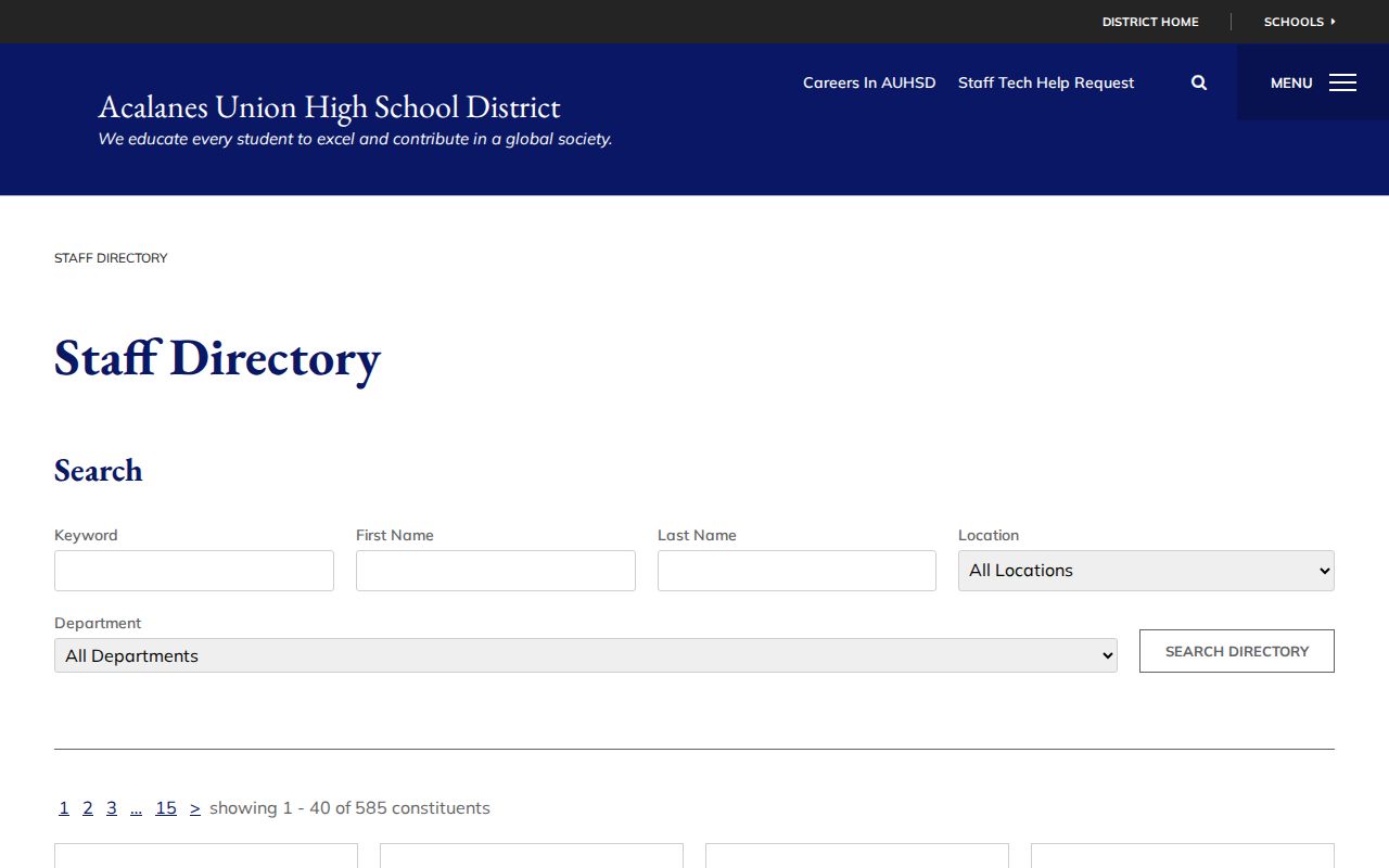 Walnut Creek people directories search filters in the Acalanes staff directory