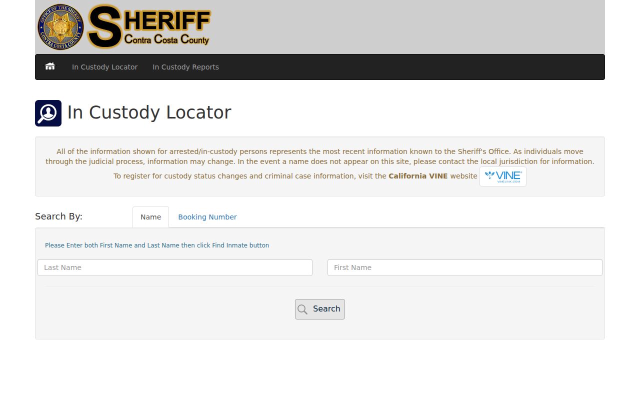 Walnut Creek public records access through the Contra Costa in-custody locator