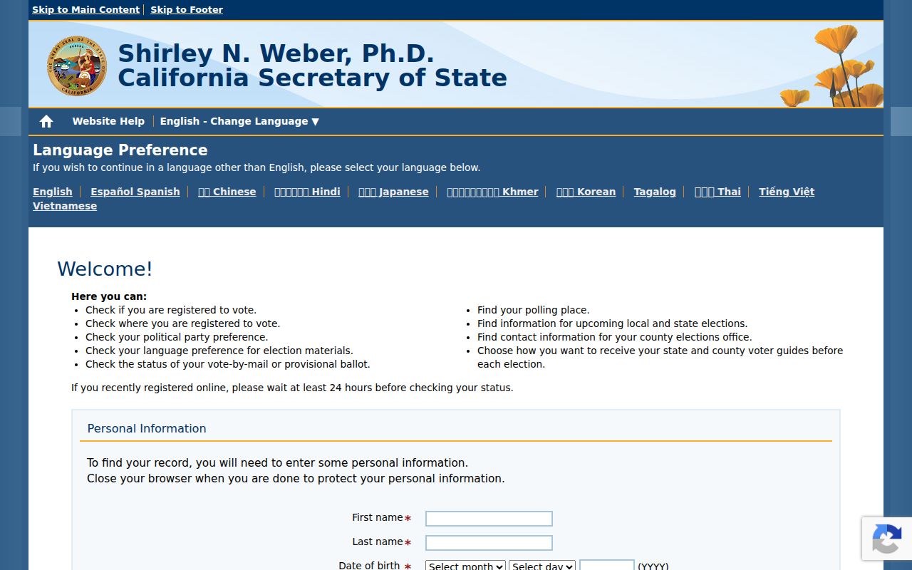 Walnut Creek voter records California My Voter Status form