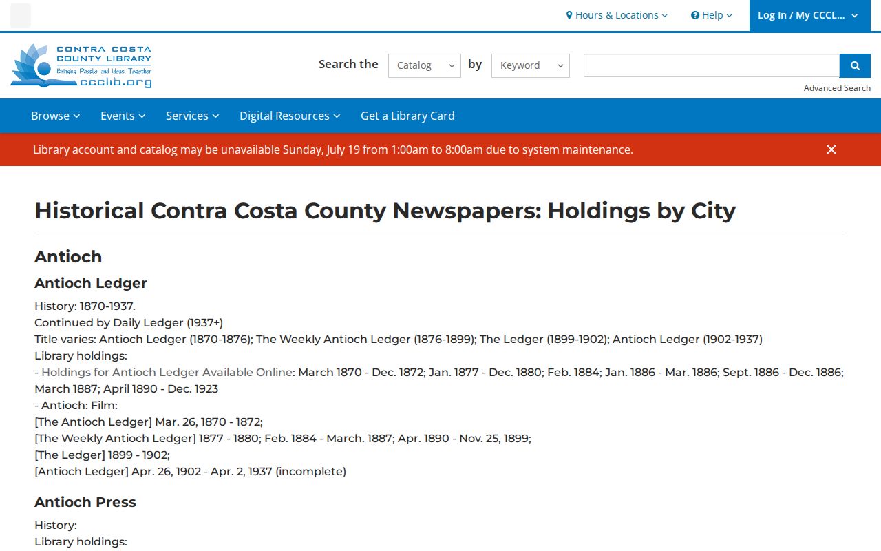 Walnut Creek voter records historical newspaper holdings